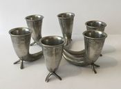 Vintage Set of 6 Norwegian Drinking Horns Pewter Salts Viking HANDSTOPT TPB 