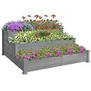 Outsunny 49"x49"x22" 3-Tier Raised Garden Bed Wooden Planter Kit Elevated Plant Box Stand for Yard & Patio, Grey
