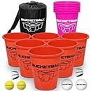 BucketBall | Team Color Edition | Combo Pack (Orange/Pink): Original Yard Pong Game: Best Camping, Beach, Lawn, Outdoor, Family, Adult, Tailgate, Jumbo, Giant Game