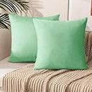 My home store Mint Green Velvet Cushion Covers 45 x 45 cm- Square Throw Pillow Cases Decorative Cushion Cover for Sofa Bedroom with Invisible Zipper 18 x 18 Inch