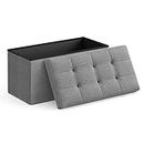 SONGMICS 30 Inches Folding Storage Ottoman Bench, Storage Chest, Foot Rest Stool, Light Gray ULSF47G, 15 x 30 x 15 Inches