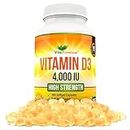 Vitamin D 4,000 IU Softgels, Maximum Strength Vitamin D3 Supplement, 365 Easy to Swallow Tablets - Full Year Supply