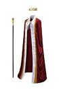 Regenboog King Costume for Men and Women,Burgundy King Cape Adult,Crown,Scepter,Brooch,Lord Farquaad Costume,Queen Costume,Halloween,Size M