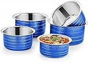 Nirvika 5Pcs Pieces Blue Stainless Steel Tope Set Cookware Sets Milk Pots/patila/tapeli Kitchen Storage Container Sets(Induction and Gas Compatible)(Size: 450 ML to 1900 ML)