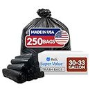 Reli. 30-33 Gallon Trash Bags Heavy Duty | 250 Bags Bulk | Black Large Trash Bags 30+, 32 Gallon | Made in USA