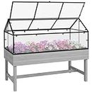 Outsunny Raised Garden Bed with Cold Frame Greenhouse, Elevated Wood Planter Box for Vegetables, Flowers, Herbs, Distressed Grey