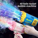 1 Pack Of Children's 40 Holes Rocket Launcher Handheld Portable Electric Automatic Bubble Gun Led Light For Boys And Girls Gathering Party Birthday Halloween Christmas Gift Carnival