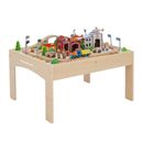 Teamson Kids Preschool Play Lab Toys Wooden Table w/ 85-pc Train and Town Set