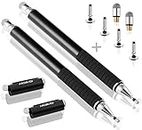 MEKO Aluminum, Stainless Steel, Plastic, Rubber Basetronics 2 In 1 Precision Series Disc Stylus Bundle with 4, 2 Replaceable Fiber Tips for Amazon Kindle, Tablet, Smartphone (2 Pcs, Black)