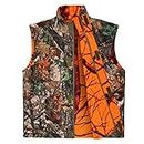 GUGULUZA Camo and Orange Hunting Reversible Vest, Game Vest Jacket for Hunting Camping (M-4XL), Orange Camo, Large