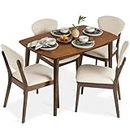 Best Choice Products 5-Piece Dining Set, Compact Mid-Century Modern Table & Chair Set for Home, Apartment w/ 4 Chairs, Padded Seats & Backrests, Wooden Frame - Cream/Walnut