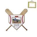 JinXsen Creative Baseball Wood Frame for Father's Day Photo, Wooden Rustic Baseball Photo Frame Decoration, Personalized Add Your Custom Text Hanging- White
