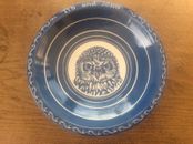Unique 1970s Sgraffito Studio Pottery Blue OWL Design Bowl + Gift inscription