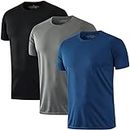 HOPLYNN 3 Pack Running Shirts Men Sport Tops Dry Fit Gym Wicking Athletic T Shirts Breathable Cool Workout Shirts Black Grey Blue L