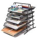 SOLDTRUE 5 Tier Mesh Metal Desk Organiser File Rack Letter Tray A4 Papers Documents Holder Desk Organizer for Office-Black, Sliding Shelf