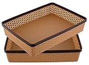 Kuber Industries Plastic 2 Pieces Solitaire Stationary Office Tray, File Tray, Document Tray, Paper Tray A4 Documents/Papers/Letters/folders Holder Desk Organizer (Brown) CTKTC043773