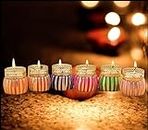 Kapoor Crafts ® Set of 6 Mix Color Damroo Shape Tea Light Candle Holder for Home Office Decoration Puja Articles Decor Gift Tea Light Holder for Diwali Navratri and Event Decoration