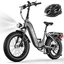 ACTBEST Knight Folding Electric Bike with Helmet, 750W City Cruiser Fat Tire Ebike, 48V 15Ah Removable Battery, Step-Thru Electric Bicycle with 7-Speed, Commuter Bikes for Adults, Up to 65 Miles