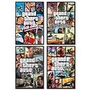 Waltractive GTA 5, GTA 4, GTA: SA, GTA: VC Official Cover Posters - 8x12 Inches A4 Size Posters, Set of 4 - Perfect Addition for fans of Grand Theft Auto Series for Wall and Room Decoration