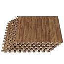 Kobo Imported Puzzle Floor Mat, EVA Foam Interlocking Tiles, Protective Flooring and Cushion for Workouts (4 Feet x 4 Feet) (Dark Wood Grain)