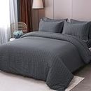 HYMOKEGE King Size Comforter Set Seersucker 7 Pieces, All Season Luxury Bed in a Bag for Bedroom, Bedding Set with Comforters, Sheets, Pillowcases & Shams, Dark Grey