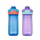 Contigo Jessie Kids Water Bottle with Leak-Proof Lid, 14oz Dishwasher-Safe Kids Water Bottle, Fits Most Cup Holders, 2-Pack Blue Poppy/Coral & Amethyst/Jade