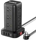 Tower Power Bars with Surge Protector（USB-C）, Surge Protector Power Bar with 12 Widely Outlets and 4 USB Ports, 6.5FT Extension Cord Indoor, Desk Charging Station for Dorm Home Office Accessories
