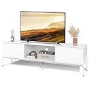 WLIVE Modern TV Stand for 65 Inch TV, Mid Century Entainment Center with Storage, TV Console with Open Shelf and 2 Cabinets for Bedroom and Living Room, TV Cabinet with Metal Legs, White