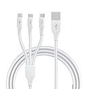3 in 1 Fast Charging Cable For Amazon Kindle Fire HDX Original Quick Charge Micro USB, iOS Type-C Devices Mobile Tablet PC Laptop Android Smartphone with 1.2m - (White, SRK.A2)