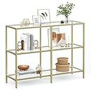 VASAGLE 39.4” Console Sofa Table with 3 Shelves, Entryway Table with Tempered Glass Shelf, Gold Color ULGT27G
