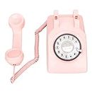 Pink Retro Old Fashioned Rotary Dial Telephone, Vintage Mechanical Ringer Phone Landline Desk Phone, with Mechanical Ringer and Speaker Function for Home, Bar, Hotel, Office, Gallery