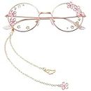 Kawaii Round Glasses For Womens With Kawaii Chain Accessories For Outfits Cosplay Sakura Flower Circle Cute Eyeglasses