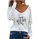 Jesus Best Give Ever T-shirt à manches longues pour femme à rayures tendance avec col en V et manches longues, Blanc., M