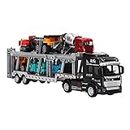 Transport Truck Toy Set, 7 in 1 Transport Truck Toy Alloy Pull Back Function Carrier Truck Model Toy with 6 Small Engineering Vehicles 12.6in (Black, with Modern Engineering Vehicle)