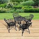 BRISHI Cast Aluminium Garden Patio Seating Chair and Table Set for Balcony Outdoor Furniture with 1 Table and 4 Chair Set (Black)