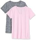 Amazon Essentials Women's Tech Stretch Short-Sleeve V-Neck T-Shirt (Available in Plus Size), Pack of 2, Black/Light Pink, Space Dye, Large