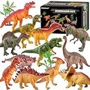 TOEY PLAY Groß Dinosaurier Figuren Set mit Bäume, 12 Stücke Dinosaurier Spielzeug Tyrannosaurus Rex, Triceratops Tiere, Dino Spielzeug für Kinder ab 3 4 5 Jahren