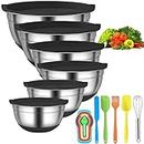 Menbyci 6 Pcs Mixing Bowls with Lids,Stainless Steel Mixing Bowls,Black Non-Slip Bottoms,Including Kitchen Utensils,Mixing Bowl Set for Kitchen Mixing Baking Prepping Cooking Serving