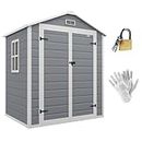 Outsunny 6' x 4.5' Outdoor Storage Shed, Lockable Plastic Garden Tool Storage House Organizer with Double Doors and Vents for Backyard, Patio, Lawn, Grey