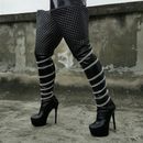 Women Thigh High Boots Chains Back Zip Over Knee Faux Leather Shoes Big Size