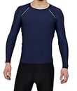 Never Lose (Ultima) Compression Top Full Sleeve Tights Men's T-Shirt for Sports (Navy Blue, L)
