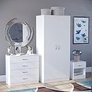 Vida Designs Riano 3 Piece Bedroom Furniture Set, 2 Door Wardrobe, 4 Drawer Chest Of Drawer and 1 Drawer Bedside Cabinet (White)