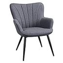 Yaheetech Fabric Accent Chair, Modern Tub Chair Comfy Armchair with Cushioned Soft Seat Padded Back Support Metal Legs for Living Room Bedroom Home Office Grey