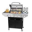Unovivy 4-Burner Propane Gas BBQ Grill with Side Burner & Porcelain-Enameled Cast Iron Grates Built-in Thermometer, 47,000 BTU Outdoor Cooking, Patio, Garden Barbecue Grill, Black and Silver