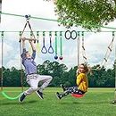 Ninja Warrior Obstacle Course for Kids 2×56ft Slackline Set for 5+ Year Olds with Monkey Bars Ladder Climbing Handles Pulley Disc Tree Swing Gymnastic Rings Outdoor Training Equipment with Carry Bag