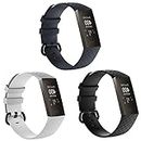 Bands intended for Fitbit Charge 4 Band or intended for Fitbit Charge 3 Band Small Large, Replacement Silicone Flexible Adjustable Sport Wristband Strap Bracelet Accessory intended for Charge 4 Fitness Tracker Women Men (Black,Slate,White)