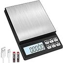 Digital Kitchen Scale, [5kg/0.1g] Diyife Rechargeable Food Scale,High Precision Pocket Food Scale with LCD Display, Tare Function Stainless Steel Platform, Digital Scale for Food, Medicin，Jewelry