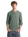 LAZYCHUNKS Men's Regular Fit Popcorn Pattern Henley Full Sleeve T-Shirt Tea Green