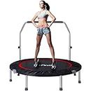 FirstE 50" Foldable Fitness Trampolines, Workout Rebounder Mini Trampoline with 5 Level Adjustable Heights Foam Handrail, Jump Sport Exercise Trampoline for Kids Adults Indoor&Outdoor, Max Load 440lbs