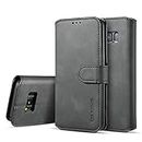 UEEBAI PU Leather Case for Samsung Galaxy S8 Plus, Vintage Retro Premium Wallet Flip Cover TPU Inner Shell [Card Slots] [Magnetic Closure] Stand Function Folio Shockproof Full Protection - Black